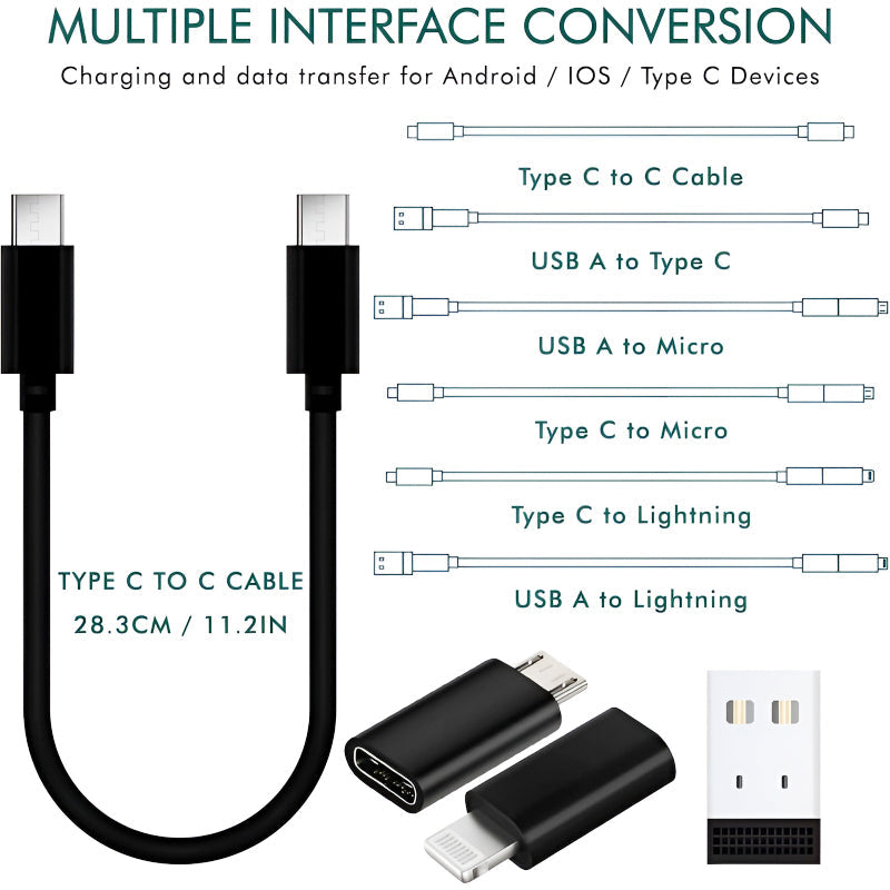 60W Multifunctional Fast Charging Data Cable Set – Portable 5-in-1 Charging Solution