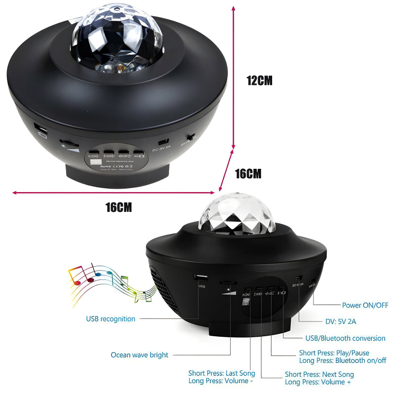 Multi-Functional LED Galaxy Projector Light With Built-In Bluetooth Speaker – Portable Mini Design